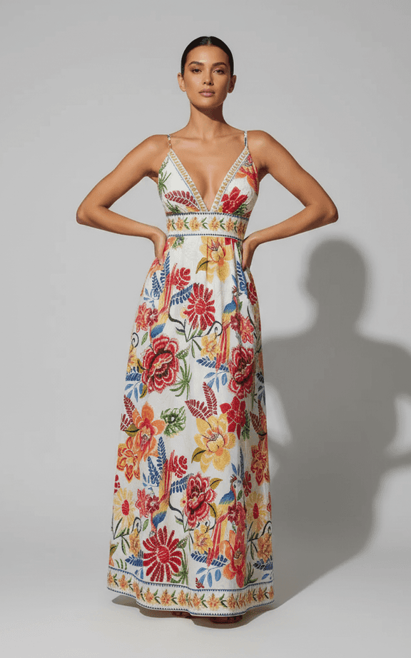 فستان شاطئ بدون أكمام بأسلوب تي شيرت بطبعة تاي داي ترابية مع جيوب جانبية وقصة A