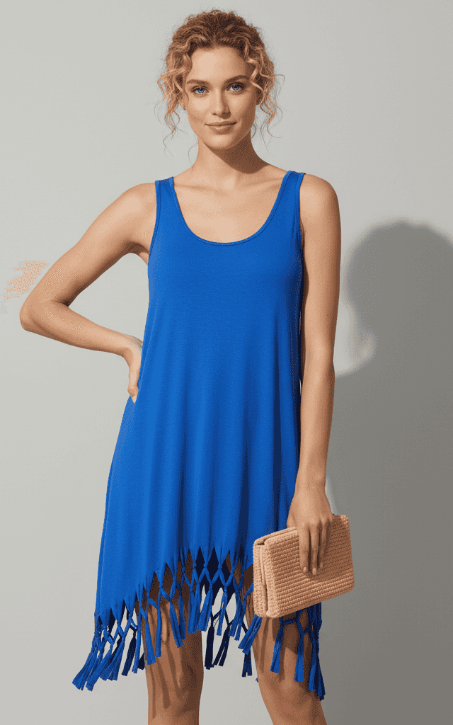 فستان ماكسي بطبعة داماسك أزرق وأبيض مع قصة أمامية خارجية لملابس المنتجعات الرسمية