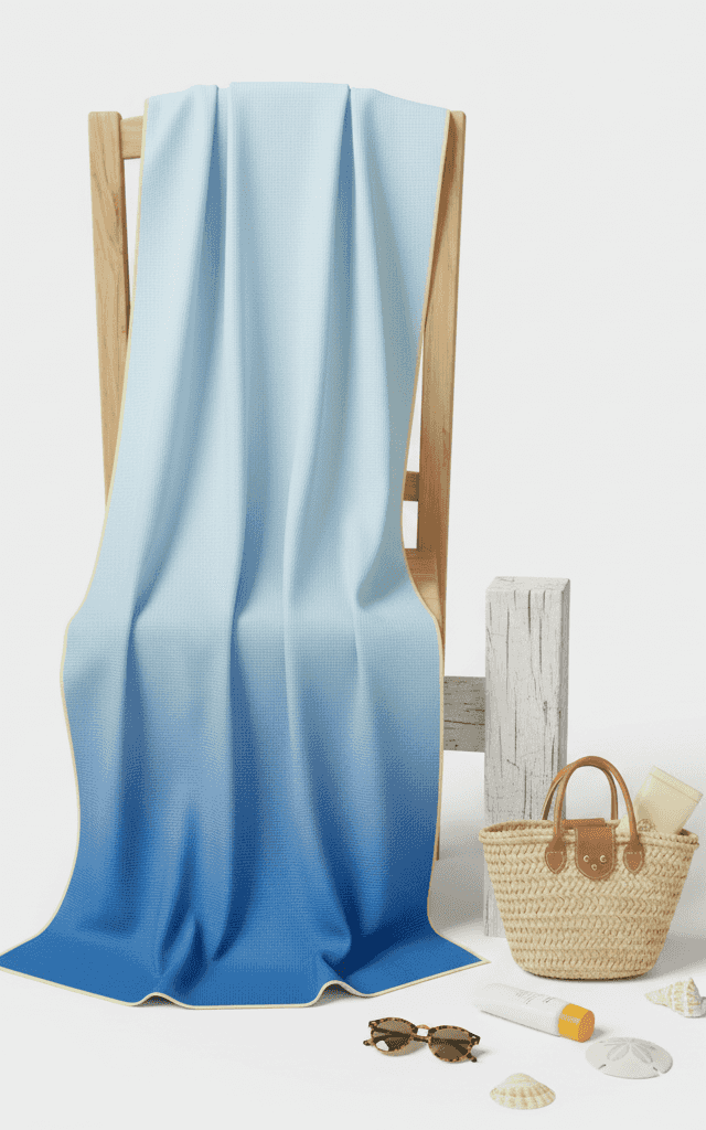 منشفة من الألياف الدقيقة بتدرج أومبري من الأزرق الداكن إلى الأزرق الفاتح مع تأثير تدرج عمودي