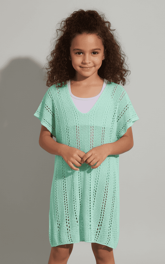 غطاء قفطان محبوك مفتوح باللون الأخضر النعناعي للبنات مع قصة مريحة للمسبح والشاطئ