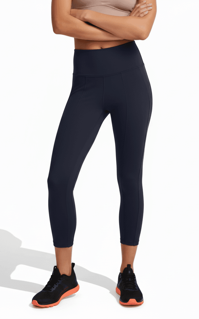 تايتس قصيرة كحلية بطول 7/8 تتميز بدرزات مسطحة ناعمة