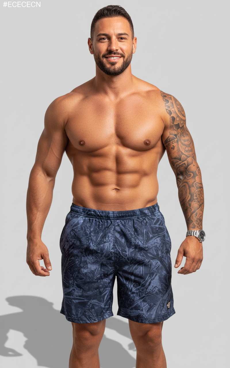 سروال ركوب أمواج مسمر للرجال بطبعة ظل بحري.